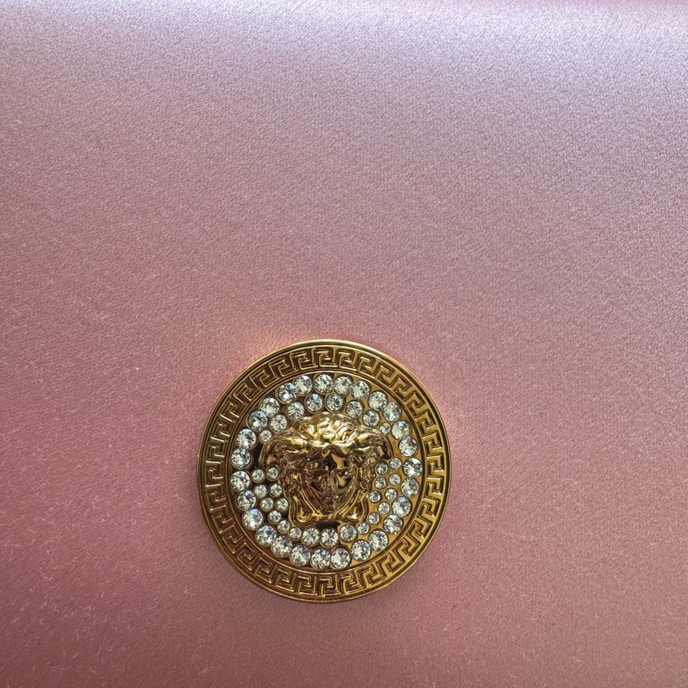 Versace Pink Clutch with Gold Medusa Emblem